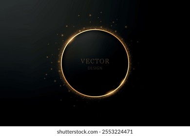 Lujoso fondo negro con un diseño circular dorado brillante con partículas brillantes