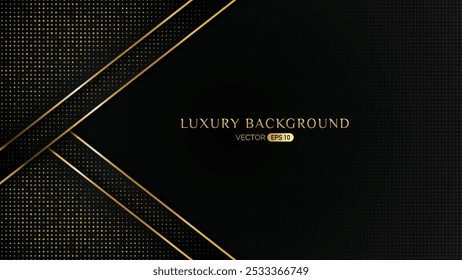 A luxurious black background featuring golden geometric patterns and accents. The design includes a shiny gold border and a textured surface, creating an elegant and sophisticated look