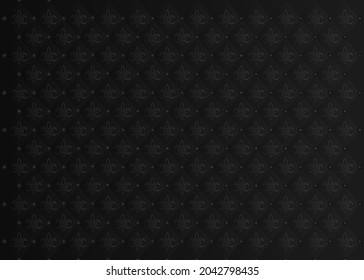 Luxurious black background with stylized royal lily. Black upholstery. Stylish texture. Fleur-de-lis or lily flower. Lily flower on graceful black wallpaper. Vector illustration