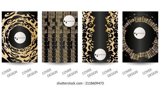 Luxurious black and gold backgrounds set. Colorful geometric art pattern with glitter grunge texture. For printing on covers, brochure, sales, flyers, menu. Modern design. Vector.