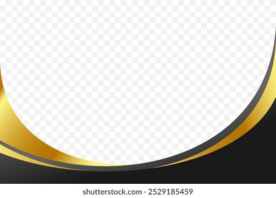 Borde de fondo de Vector curvado negro y dorado de lujo para diseños elegantes de encabezado y pie de página.