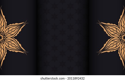 Plantilla de tarjeta de invitación negra de lujo con adornos indios de época. Elementos elegantes y clásicos listos para la impresión y la tipografía. Ilustración vectorial.