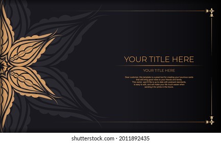 Plantilla de tarjeta de invitación negra de lujo con adornos indios de época. Elementos elegantes y clásicos listos para la impresión y la tipografía. Ilustración vectorial.