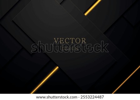 Luxurious black layered design featuring glowing golden diagonal accents and geometric shapes.