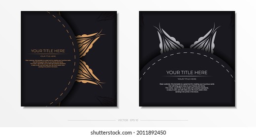 Luxurious black postcard template with vintage abstract mandala ornament. Elegant and classic vector elements ready for print and typography.