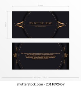 Luxurious black postcard template with vintage abstract mandala ornament. Elegant and classic vector elements are great for decoration.