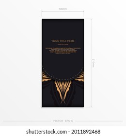 Luxurious black postcard template with vintage indian ornaments. Elegant and classic vector elements ready for print and typography.
