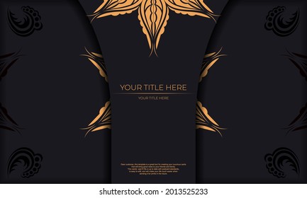 Luxurious black postcard template with vintage abstract ornament. Elegant and classic elements ready for print and typography. Vector illustration.