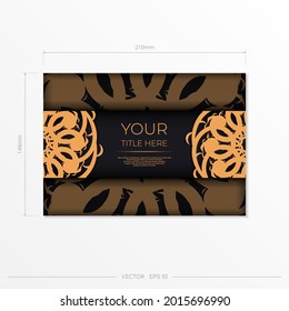 Luxurious black rectangular postcard template with vintage indian ornaments. Elegant and classic vector elements ready for print and typography.