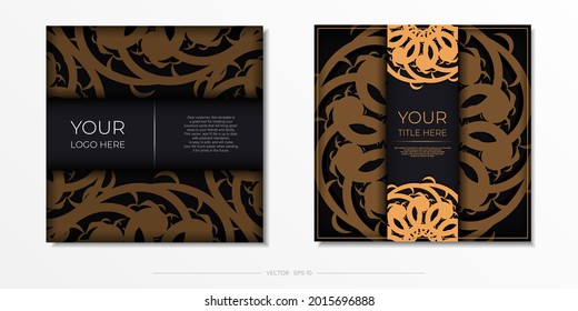 Luxurious black square postcard template with vintage abstract ornament. Elegant and classic vector elements ready for print and typography.