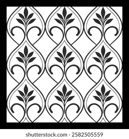Luxurious Black and White Floral Vector Pattern | Decorative Geometric Tile Design for Fashion, Fabric, Interior, Carpet, and Graphic Art | Timeless Digital Texture with Classic Elegance