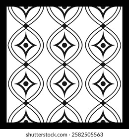Luxurious Black and White Floral Vector Pattern | Decorative Geometric Tile Design for Fashion, Fabric, Interior, Carpet, and Graphic Art | Timeless Digital Texture with Classic Elegance