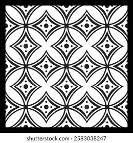 Luxurious Black and White Floral Vector Pattern | Elegant Geometric Tile Design for Fashion, Rugs, Wallpaper, and Graphic Art | Timeless Ornamental Texture with Classic Beauty and Sophistication.
