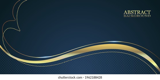 Luxurious blue background with a combination of golden flowing lines. Abstract modern background.