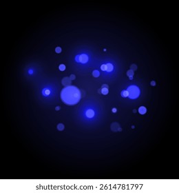 Luxurious blue glitter particles on blue background, bokeh effect, Blue lights, magic effects