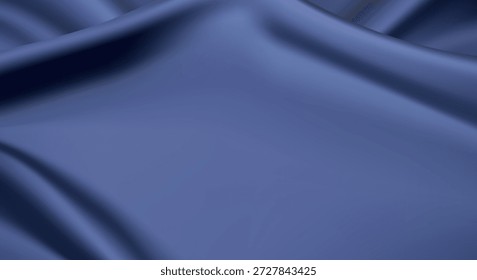 Lujoso fondo de Vector de tela de seda azul con suaves pliegues ondulados y suave textura de satén. Esta elegante ilustración de cortinas tiene espacio de copia vacío para diseños de texto premium.