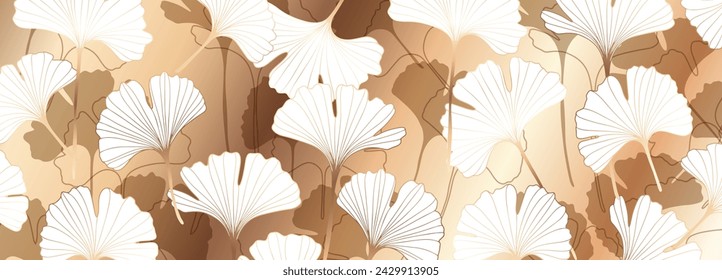 Luxurious botanical design with ginkgo biloba leaves in gold tones. Abstract botanical background, poster, banner, wallpaper