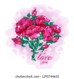 Luxurious bouquet of red roses and the inscription I love you.