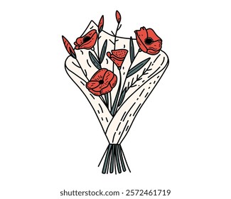Luxurious Bouquet of Roses and Tulips with a Satin Ribbon for a Sophisticated and Timeless Floral Gift Theme Vector illustration