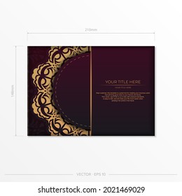 Luxurious burgundy postcards with vintage patterns. Vector invitation card with mandala ornament design.