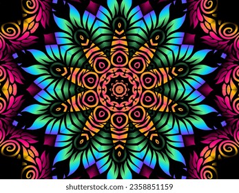 Luxurious caleidoscope colourful flowers batik line art pattern of indonesian culture traditional tenun batik ethnic dayak borneo 