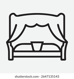 Ícone luxuoso da cama do dossel em estilo de arte de linha minimalista elegante