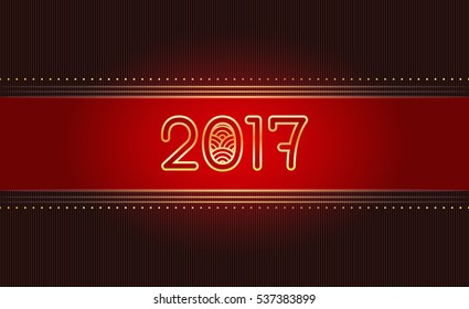 Luxurious card template, 2017, the Year of the Fire Rooster in Chinese Horoscope. Vector red ribbon background, suitable for greeting card, certificate or poster. Golden and bright red color