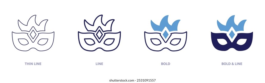 Luxurious carnival mask icon in 4 different styles. Thin Line, Line, Bold, and Bold Line. Duotone style. Editable stroke.