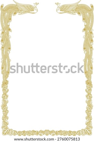 Luxurious certificate frame with phoenix decoration. Elegant golden award template.
