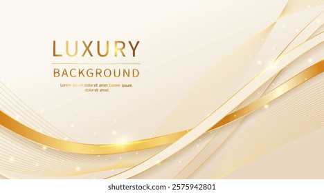 Luxurious champagne color abstract background with golden lines and glittery light decorative elements for invitations, certificates, award nominations, covers