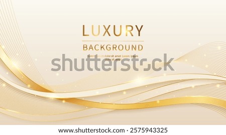 Luxurious champagne color abstract background with golden lines and glittery light decorative elements for invitations, certificates, award nominations, covers