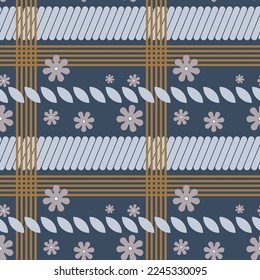 Luxurious checkered floral seamless pattern. Vector illustration for print, fabric, cover, packaging, interior decor, blogs and other your projects.