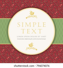 Luxurious circle emblem with place for your text. Discreet floral elements in background. Perfect for cometics, fashion...