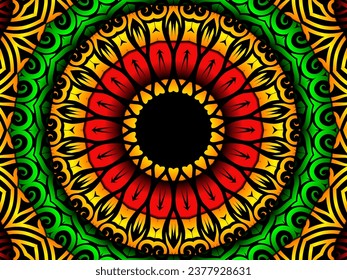 Luxurious circle frame caleidoscope gradient flower art pattern of indonesian batik ethnic dayak background 