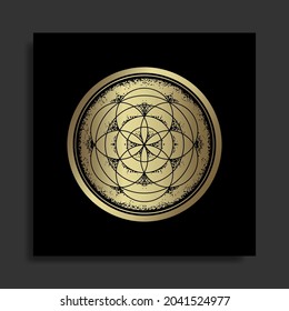 Luxurious circle of life in engraving style, hand drawn, line art, luxury, celestial, esoteric, boho 
