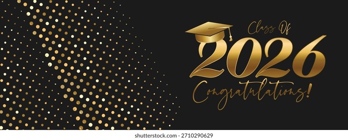 Luxurious Class of 2026 banner featuring elegant gold lettering and soft glowing sparkle accents