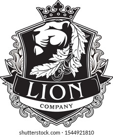 luxurious coat of arms with lion on shield and crown