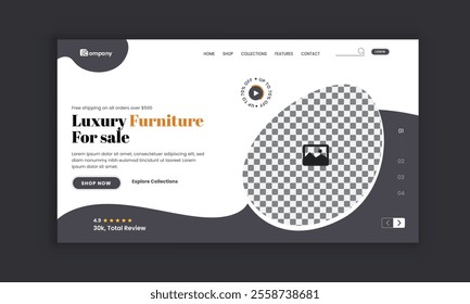 Luxurious Collection Furniture Store website landing page hero section and web banner user interface design template