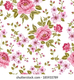 Luxurious color peony seamless pattern. Vector illistration.