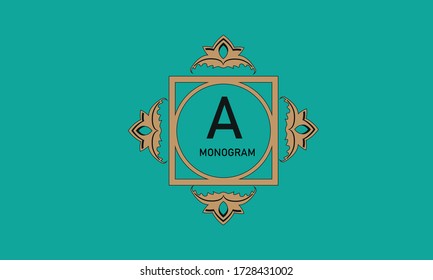 Marco lujoso de color con la letra A. El emblema elegante es idóneo para la firma de negocios, etiqueta, logotipo.