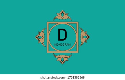 Luxurious colored frame with the letter D. Elegant emblem is well suited for business sign, label, logo.