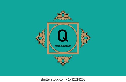 Luxurious colored frame with the letter Q. Elegant emblem is well suited for business sign, label, logo.