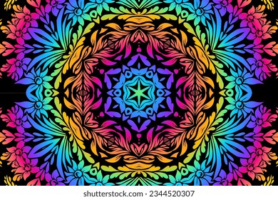 Luxurious colourful 3D emboss gradient flower batik ethnic dayak background for wedding invitation