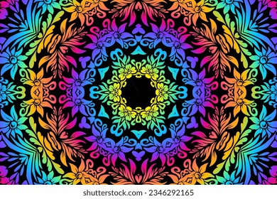 Luxurious colourful 3D emboss gradient flower batik ethnic dayak background for wedding invitation