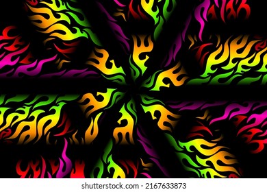 luxurious colourful flame line art pattern of indonesian culture traditional tenun batik ethnic dayak for wallpaper ads background 