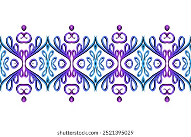 Luxurious colourful flowers line art batik ethnic dayak pattern for wallpaper presentation background 