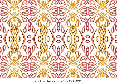 Luxurious colourful flowers line art batik ethnic dayak pattern for wallpaper presentation background 