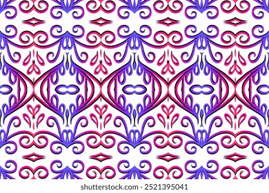Luxurious colourful flowers line art batik ethnic dayak pattern for wallpaper presentation background 