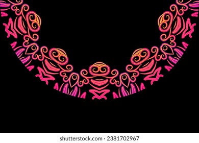 Luxurious colourful gradient mix pattern of modern Chinese oriental Java traditional classic borneo flowers circle art