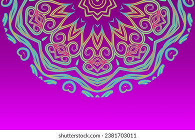 Luxurious colourful gradient mix pattern of modern Chinese oriental Java traditional classic borneo flowers circle art